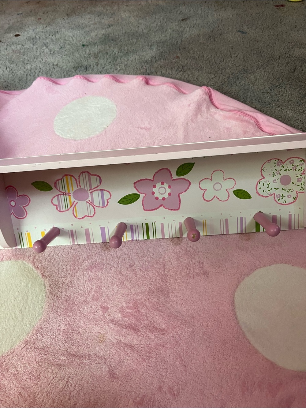 Pink Floral Wall Shelf with Pegs